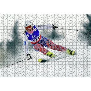 Kadın Kayakçı Siporu Puzzle Yapboz Mdf Ahşap 500 Parça