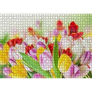 Renkli Laleler Görseli Puzzle Yapboz Mdf Ahşap 1000 Parça