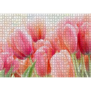 Pembe Laleler Görseli Puzzle Yapboz Mdf Ahşap 1000 Parça