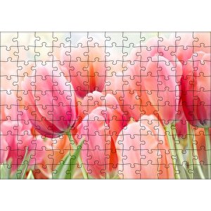 Pembe Laleler Görseli Puzzle Yapboz Mdf Ahşap 120 Parça