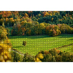Cakapuzzle Ormanın Ortasındaki Yemyeşil Arazi Ve Yalnız Ağaç Puzzle Yapboz Mdf Ahşap