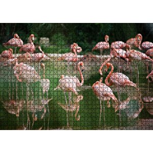 Durgun Gölde Beslenen Flamingolar Puzzle Yapboz Mdf Ahşap 1000 Parça