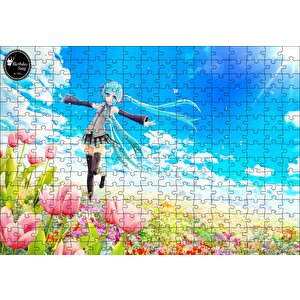 Anime Kız Bulutlu Gökler Ve Laleler Puzzle Yapboz Mdf Ahşap 255 Parça