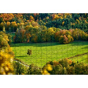 Ormanın Ortasındaki Yemyeşil Arazi Ve Yalnız Ağaç Puzzle Yapboz Mdf Ahşap 255 Parça