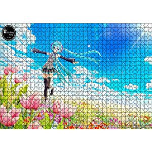 Anime Kız Bulutlu Gökler Ve Laleler Puzzle Yapboz Mdf Ahşap 1000 Parça