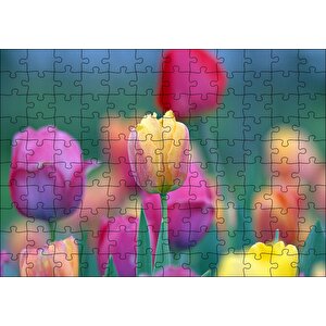 Baharda Renkli Laleler Görseli Puzzle Yapboz Mdf Ahşap 120 Parça