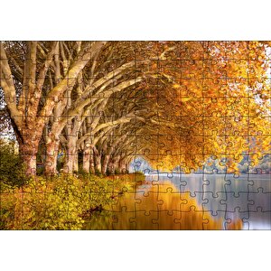Sonbahar Rengi Ağaçlar Ve Durgun Göl Puzzle Yapboz Mdf Ahşap 120 Parça