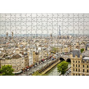 Paris Şehri Sen Nehri Eyfel Kulesi Görseli Puzzle Yapboz Mdf Ahşap 255 Parça
