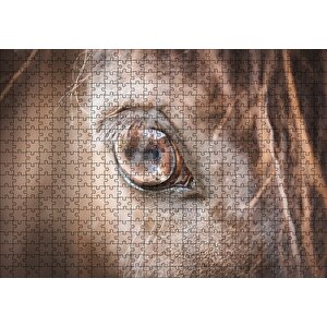 Kahverengi Atın Gözü Yakın Çekim Puzzle Yapboz Mdf Ahşap 500 Parça