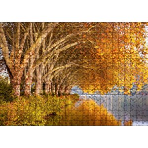 Sonbahar Rengi Ağaçlar Ve Durgun Göl Puzzle Yapboz Mdf Ahşap 500 Parça