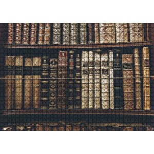 Rafta Dizilmiş Eski Kitaplar Puzzle Yapboz Mdf Ahşap 1000 Parça