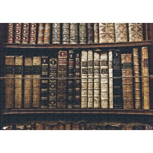 Rafta Dizilmiş Eski Kitaplar Puzzle Yapboz Mdf Ahşap 255 Parça