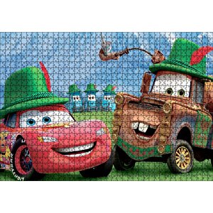 Disney Pixar Cars Tow Mater Ve Şimşek Mcqueen İllüstrasyonu Puzzle Yapboz Mdf Ahşap 1000 Parça