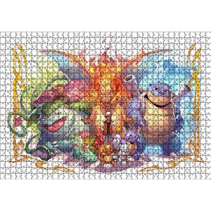 Pokemon Karekterler Puzzle Yapboz Mdf Ahşap 1000 Parça