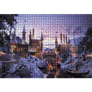Karlı Nehir Köprü Ve Tarihi Kale Puzzle Yapboz Mdf Ahşap 1000 Parça