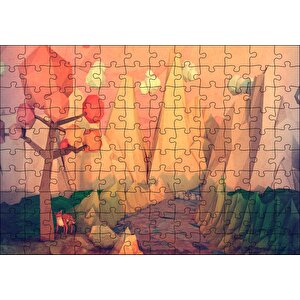 Minimalizm Tilki Ağaç Dağlar Nehir Soyut Sanat Görseli Puzzle Yapboz Mdf Ahşap 120 Parça