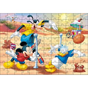 Mickey Mouse Goofy Ve Donald Duck Plaj Voleybolu Puzzle Yapboz Mdf Ahşap 120 Parça