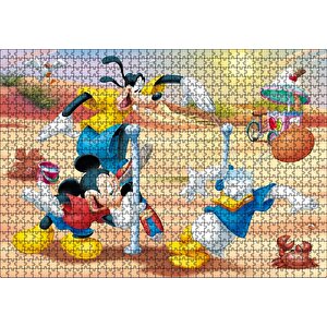 Mickey Mouse Goofy Ve Donald Duck Plaj Voleybolu Puzzle Yapboz Mdf Ahşap 1000 Parça