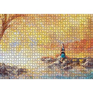 Yağlı Boya Sonbaharda Gölde Bekleyen Kız Görseli Puzzle Yapboz Mdf Ahşap 1000 Parça