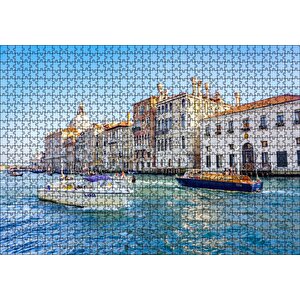 İtalya Venedik Binalar Ve Kanalda Tekneler Puzzle Yapboz Mdf Ahşap 1000 Parça