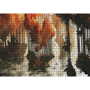 Yağlı Boya Ağaçlar Sonbahar Turuncu Görseli Puzzle Yapboz Mdf Ahşap 1000 Parça