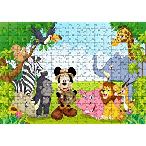 Ormandaki Arkadaşlarla Mickey Mouse Safari Görseli Puzzle Yapboz Mdf Ahşap 255 Parça