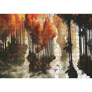Yağlı Boya Ağaçlar Sonbahar Turuncu Görseli Puzzle Yapboz Mdf Ahşap 255 Parça