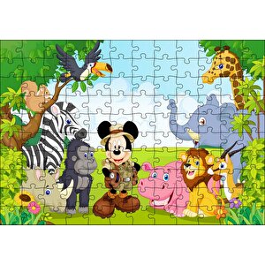 Ormandaki Arkadaşlarla Mickey Mouse Safari Görseli Puzzle Yapboz Mdf Ahşap 120 Parça