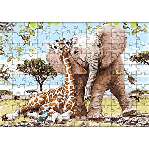 Zurafa Fil Karga Puzzle Yapboz Mdf Ahşap 120 Parça