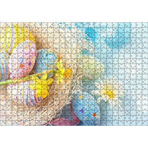 Rengarenk Boyalı Süslü Sürpriz Yumurtalar Puzzle Yapboz Mdf Ahşap 500 Parça