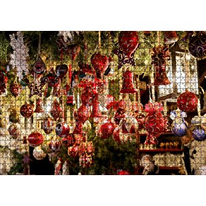 Yılbaşı Ağacından Sarkan Süsler Ve Fenerler Puzzle Yapboz Mdf Ahşap 1000 Parça