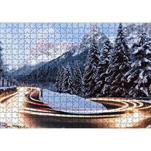 Karlı Orman İçindeki Yol Uzun Pozlama Çekim Puzzle Yapboz Mdf Ahşap 500 Parça