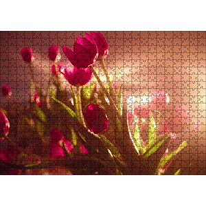 Kırmızı Laleler Ve Güneş Işıkları Puzzle Yapboz Mdf Ahşap 500 Parça