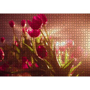 Kırmızı Laleler Ve Güneş Işıkları Puzzle Yapboz Mdf Ahşap 1000 Parça
