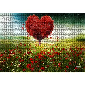 Aşk Kalp Ağaç Çiçekler İlkbahar Puzzle Yapboz Mdf Ahşap 1000 Parça