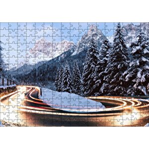 Karlı Orman İçindeki Yol Uzun Pozlama Çekim Puzzle Yapboz Mdf Ahşap 255 Parça