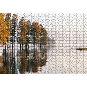 Durgun Gölde Ağaçlar Sisli Arka Plan Puzzle Yapboz Mdf Ahşap 500 Parça
