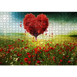 Aşk Kalp Ağaç Çiçekler İlkbahar Puzzle Yapboz Mdf Ahşap 500 Parça