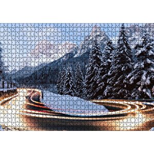 Karlı Orman İçindeki Yol Uzun Pozlama Çekim Puzzle Yapboz Mdf Ahşap 1000 Parça