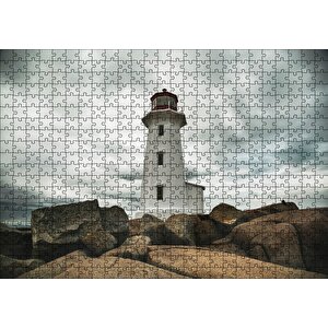 Kayalıklar Deniz Feneri Ve Bulutlu Gökler Puzzle Yapboz Mdf Ahşap 500 Parça