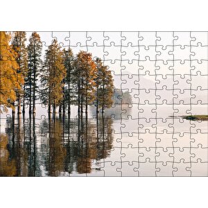 Durgun Gölde Ağaçlar Sisli Arka Plan Puzzle Yapboz Mdf Ahşap 120 Parça
