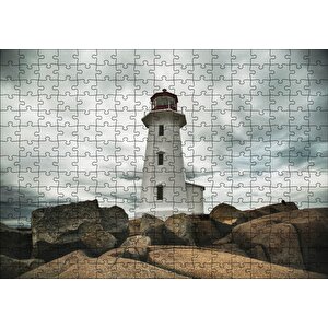 Kayalıklar Deniz Feneri Ve Bulutlu Gökler Puzzle Yapboz Mdf Ahşap 255 Parça