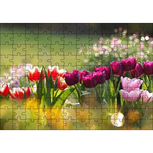 Gün Işığı Renkli Lale Bahçesi Puzzle Yapboz Mdf Ahşap 120 Parça