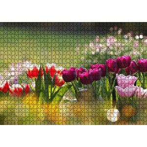 Gün Işığı Renkli Lale Bahçesi Puzzle Yapboz Mdf Ahşap 1000 Parça