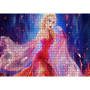 Güzel Prenses Elsa Kırmızı Elbise Görseli Puzzle Yapboz Mdf Ahşap 1000 Parça
