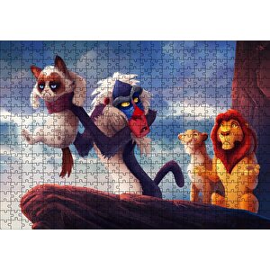 Aslan Kral Huysuz Kedi Komik Animasyon Görseli Puzzle Yapboz Mdf Ahşap 500 Parça