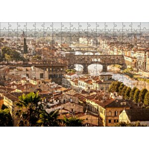 İtalya Şehir Köprüler Ve Nehir Manzarası Puzzle Yapboz Mdf Ahşap 255 Parça