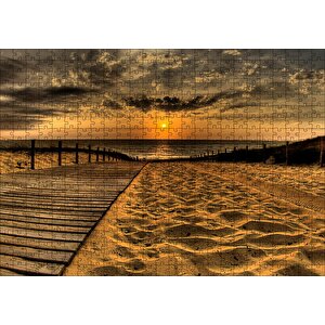 Gün Batımında Plaj Puzzle Yapboz Mdf Ahşap 500 Parça