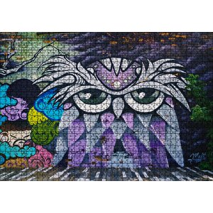 Grafiti Sokak Sanatı Baykuş Görseli Puzzle Yapboz Mdf Ahşap 1000 Parça