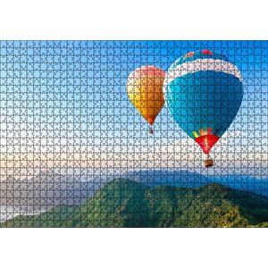 Cakapuzzle Yemyeşil Dağlar Ve Rengarenk Sıcak Hava Balonları Puzzle Yapboz Mdf Ahşap